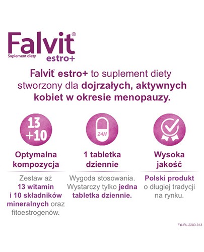 Falvit Estro+ wzbogacony o wyciąg z szyszek chmielu 60 tabletek