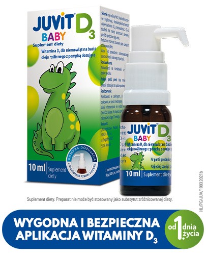 Juvit Baby D3 krople z pompką dla niemowląt, od pierwszych dni życia 10 ml