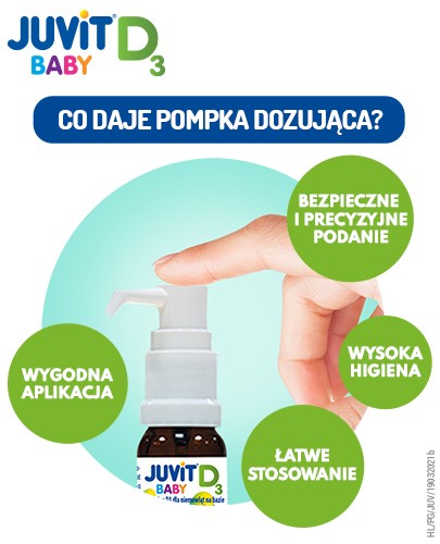 Juvit Baby D3 krople z pompką dla niemowląt, od pierwszych dni życia 10 ml
