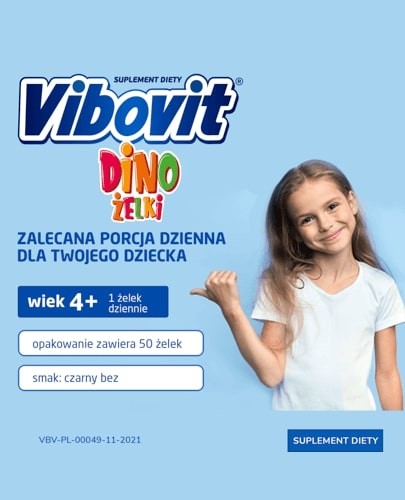 Vibovit Dinożelki zestaw 10 witamin i minerałów dla dzieci 4+ 50 sztuk