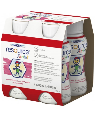 Resource Junior preparat odżywczy w płynie dla dzieci 1+ smak truskawkowy 4x 200 ml