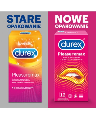 Durex PleasureMax prezerwatywy z wypustkami i prążkami 12 sztuk + kieszonka DUREX 1 sztuka GRATIS