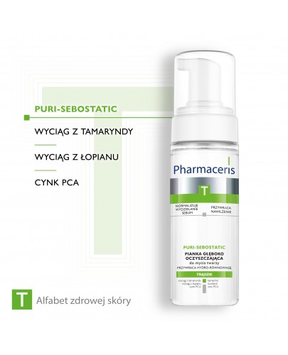 Pharmaceris T Puri-Sebostatic pianka głęboko oczyszczająca do mycia twarzy przywracająca hydro równowagę 150 ml + [Kup 2 produkty z linii Pharmaceris T = Płyn micelarny Pharmaceris T 200 ml GRATIS]