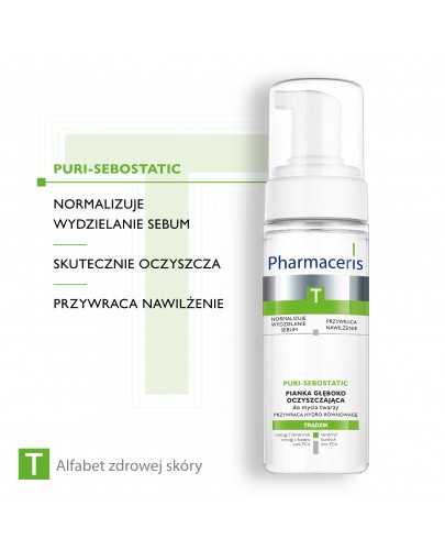 Pharmaceris T Puri-Sebostatic pianka głęboko oczyszczająca do mycia twarzy przywracająca hydro równowagę 150 ml + [Kup 2 produkty z linii Pharmaceris T = Płyn micelarny Pharmaceris T 200 ml GRATIS]