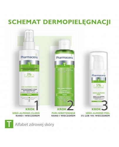 Pharmaceris T Sebo-Almond-Claris 3% płyn oczyszczający bakteriostatyczny do twarzy dekoltu i pleców 190 ml