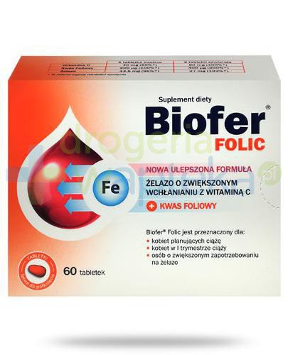 Biofer Folic żelazo z witaminą C + kwas foliowy 60 tabletek 