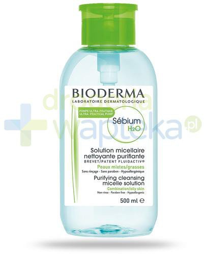 podgląd produktu Bioderma Sebium H2O antybakteryjny płyn micelarny z pompką do oczyszczania twarzy i zmywania makijażu 500 ml