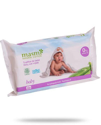 podgląd produktu Masmi wilgotne chusteczki oczyszczające dla dzieci 100% bawełny organicznej 60 sztuk