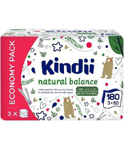 podgląd produktu Kindii Natural Balance chusteczki nawilżane dla dzieci i niemowląt 3 x 60 sztuk