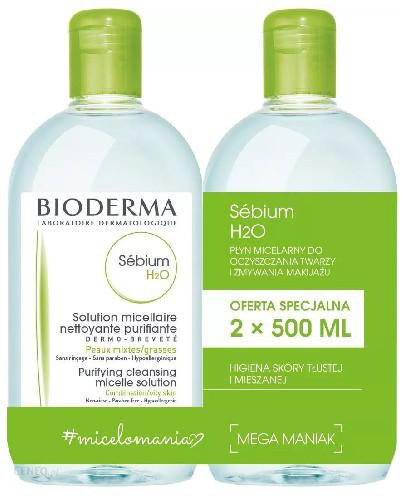 Bioderma Sebium H2O płyn micelarny do skóry mieszanej, tłustej i trądzikowej 2x 500 m... 