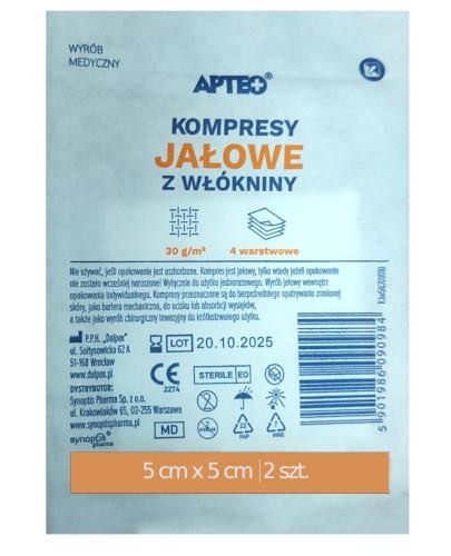 podgląd produktu Apteo kompresy jałowe z włókniny 5cm x 5cm 2 sztuki