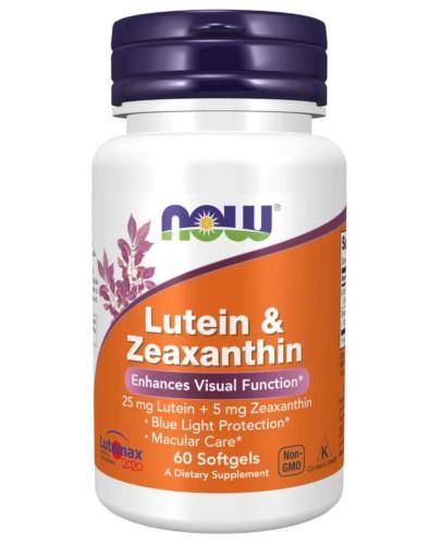 podgląd produktu NOW Foods Lutein & Zeaxanthin 25 mg + 5 mg (luteina i zeaksantyna) 60 kapsułek
