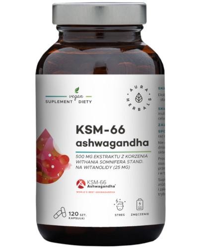 podgląd produktu Aura Herbals Ashwagandha KSM-66 Korzeń 500 mg 120 kapsułek