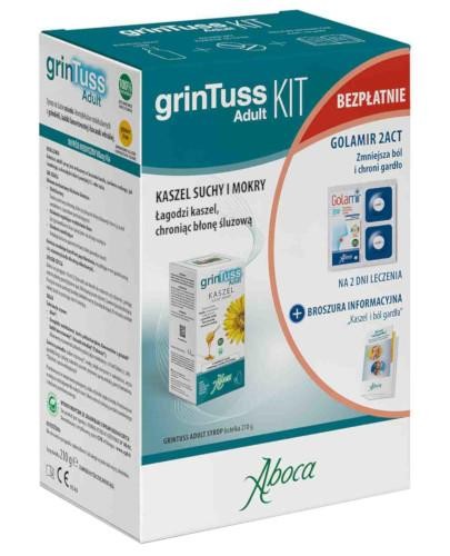 Aboca GrinTuss Adult Kaszel suchy i mokry syrop 210 g + Aboca Golamir 2ACT 8 tabletek do s... 