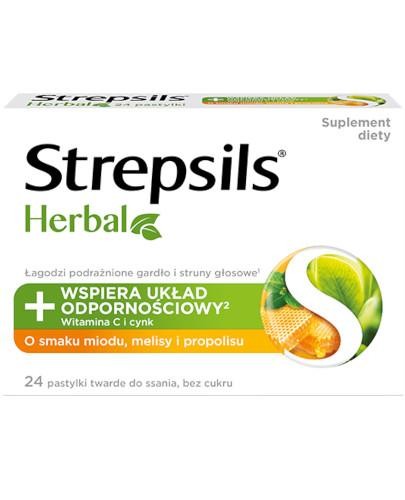 podgląd produktu Strepsils Herbal o smaku miodu, melisy i propolisu 24 pastylki do ssania