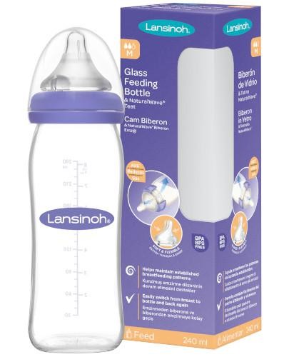 podgląd produktu Lansinoh mOmma szklana butelka ze smoczkiem NaturalWave o średnim przepływie 240 ml