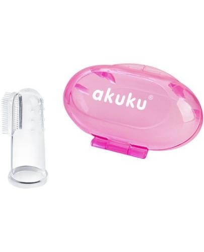 podgląd produktu Akuku slikonowa szczoteczka na palec różowa 1 sztuka [A0265]