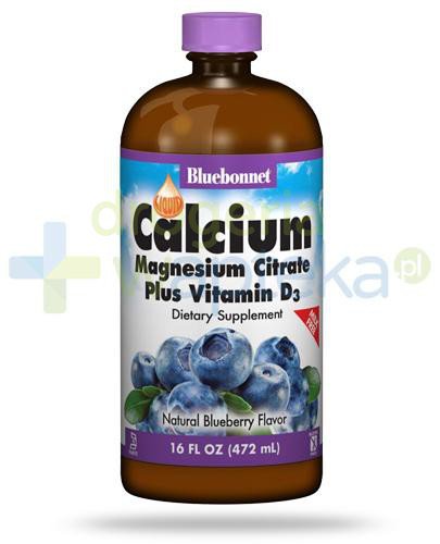 podgląd produktu Bluebonnet Nutrition Wapń, Magnez w postaci cytrynianu, Witamina D3, płynna forma (472 ml), smak jagodowy