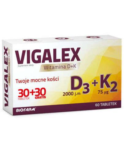 podgląd produktu Vigalex D3 2000 + K2 75mcg 30 tabletek + 30 tabletek